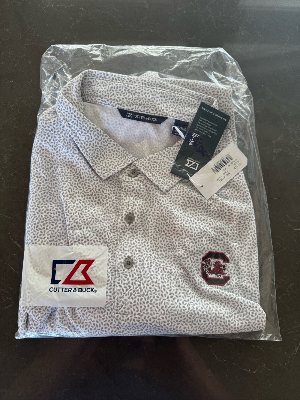 Cutter & Buck Men's White Patterned Polo with USC Embroidered Logo